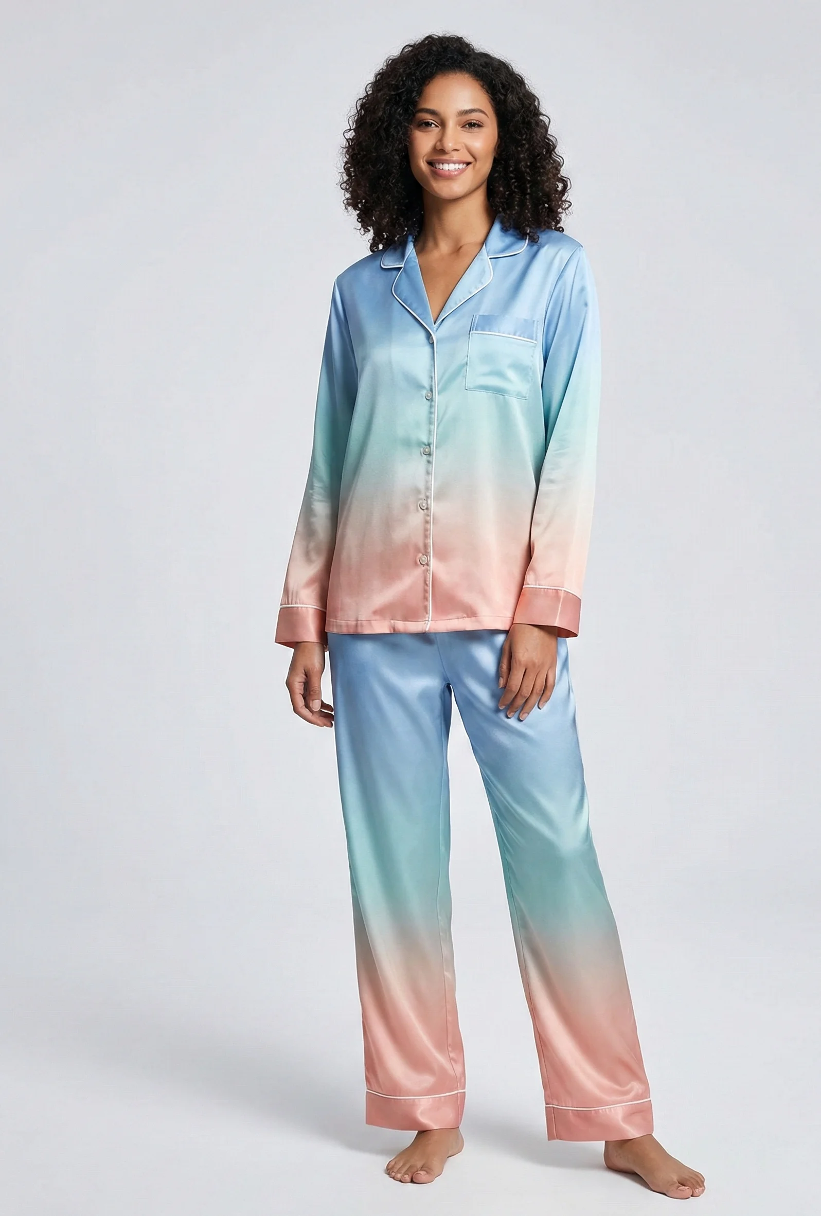 Saten Uzun Pijama Takımı